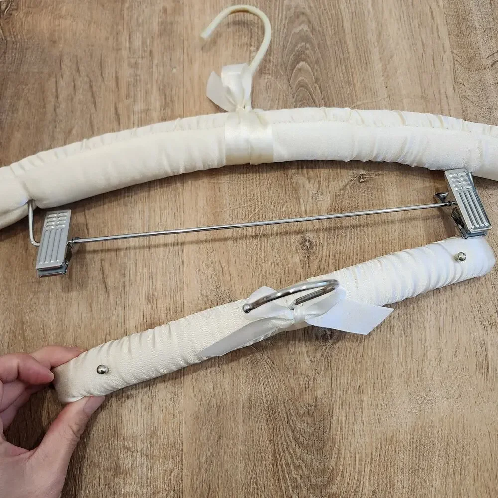 Lot of 6 Vintage Ivory White Satin Padded Hangers 15